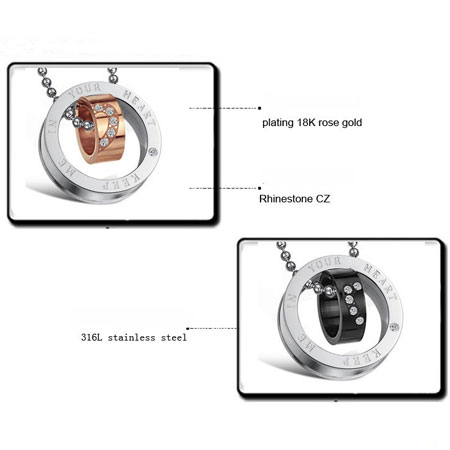 Bijpassende titanium dubbele ring en open hart kettingen voor koppels